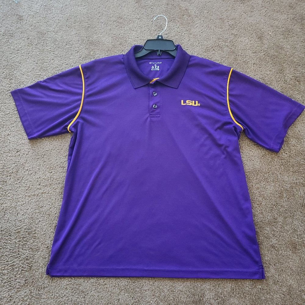 LSU Tigers Champion Mens Polo Shirt Purple Short Sleeves - Men Size XL